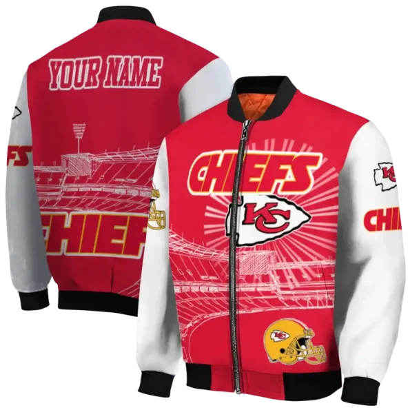 personalized kansas city chiefs ferris arena red white bomber jacket fashion forward