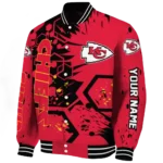 personalized kansas city chiefs hexagon cluster red black varsity jacket best selling