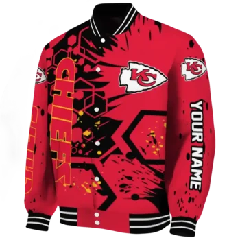 personalized kansas city chiefs hexagon cluster red black varsity jacket best selling