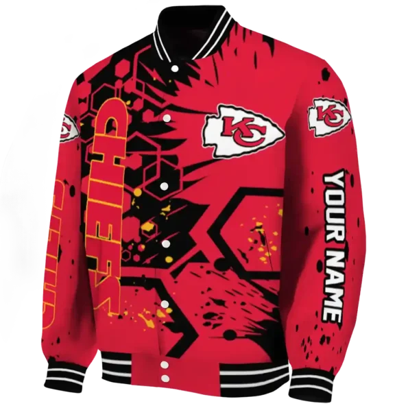 personalized kansas city chiefs hexagon cluster red black varsity jacket best selling