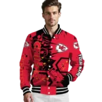 personalized kansas city chiefs hexagon cluster red black varsity jacket best selling