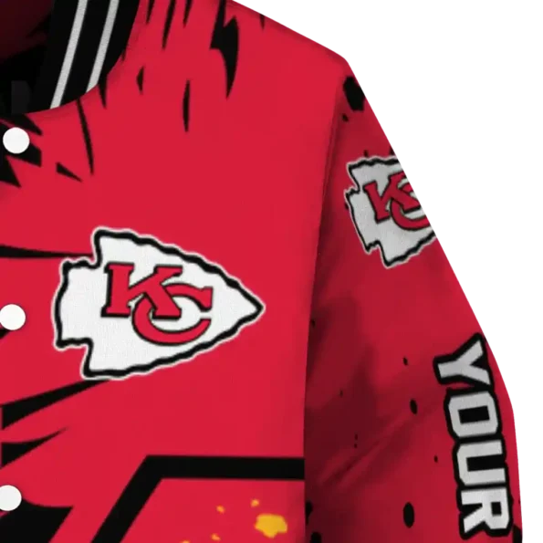 personalized kansas city chiefs hexagon cluster red black varsity jacket premium grade
