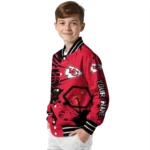 personalized kansas city chiefs hexagon cluster red black varsity jacket best selling