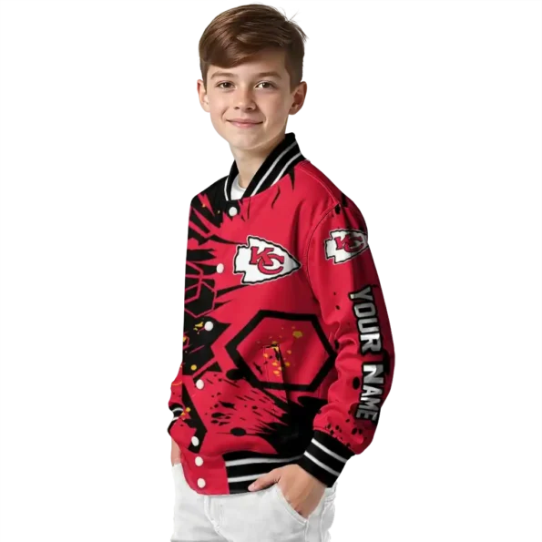personalized kansas city chiefs hexagon cluster red black varsity jacket trendy