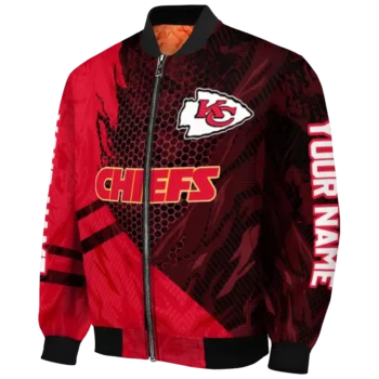 personalized kansas city chiefs hexagon mesh red black bomber jacket best selling