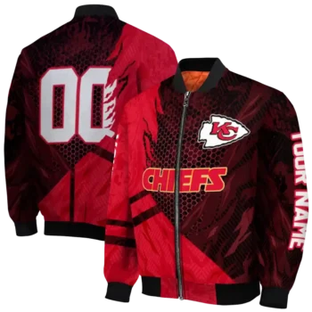 personalized kansas city chiefs hexagon mesh red black bomber jacket fashion forward