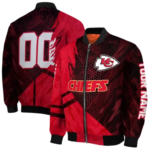 personalized kansas city chiefs hexagon mesh red black bomber jacket fashion forward