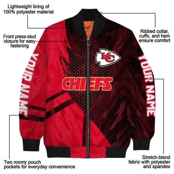 personalized kansas city chiefs hexagon mesh red black bomber jacket new arrival