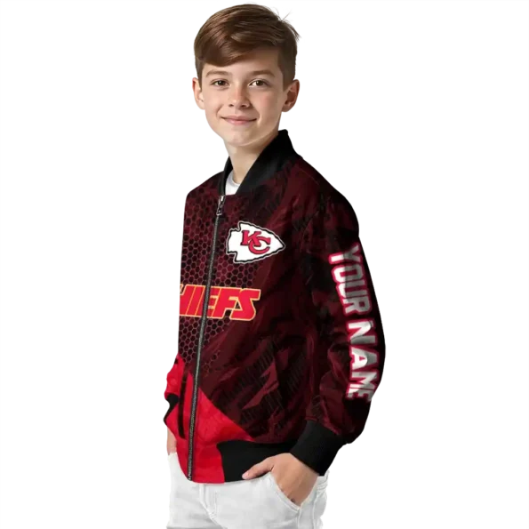 personalized kansas city chiefs hexagon mesh red black bomber jacket trendy