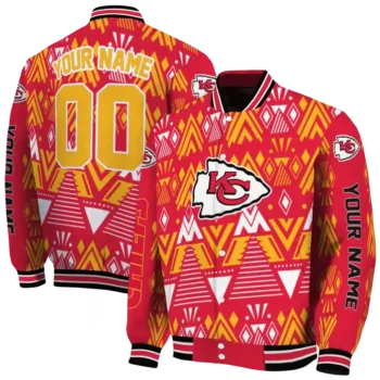 personalized kansas city chiefs pyramid shapes red varsity jacket fashion forward