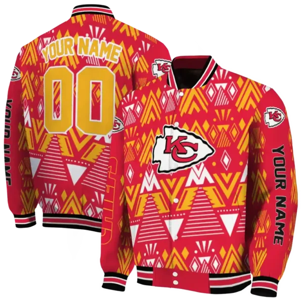 personalized kansas city chiefs pyramid shapes red varsity jacket fashion forward