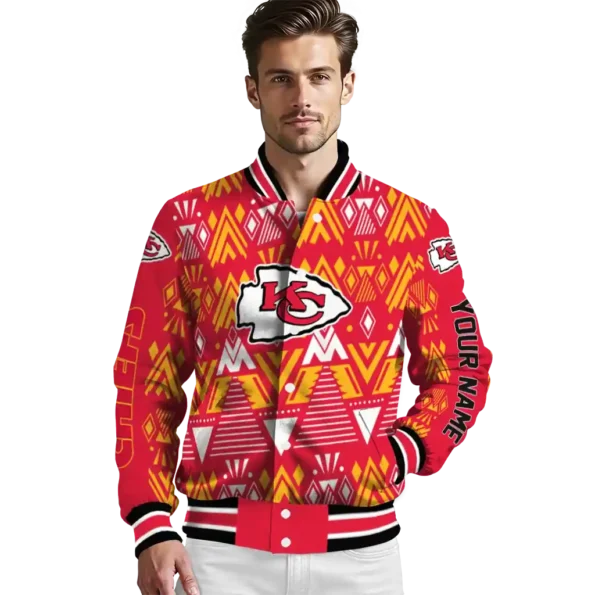 personalized kansas city chiefs pyramid shapes red varsity jacket high quality