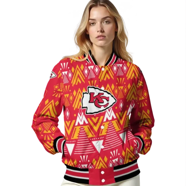personalized kansas city chiefs pyramid shapes red varsity jacket latest model