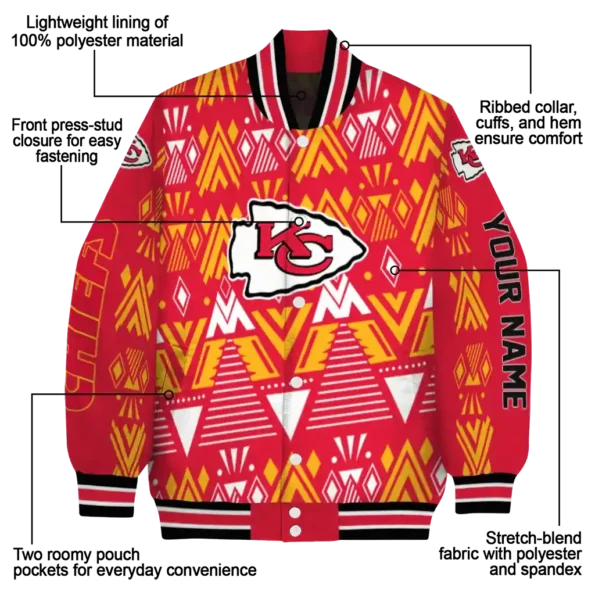 personalized kansas city chiefs pyramid shapes red varsity jacket new arrival
