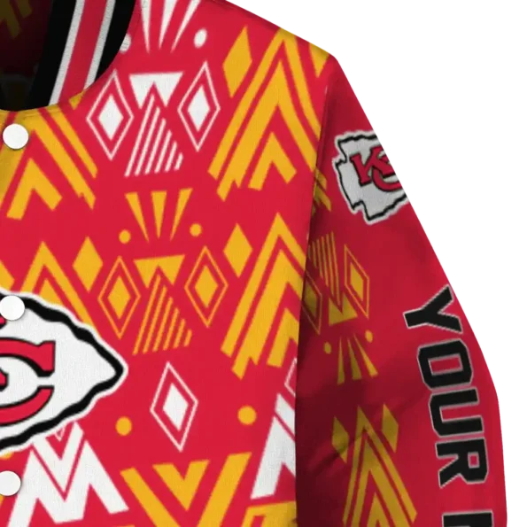 personalized kansas city chiefs pyramid shapes red varsity jacket premium grade