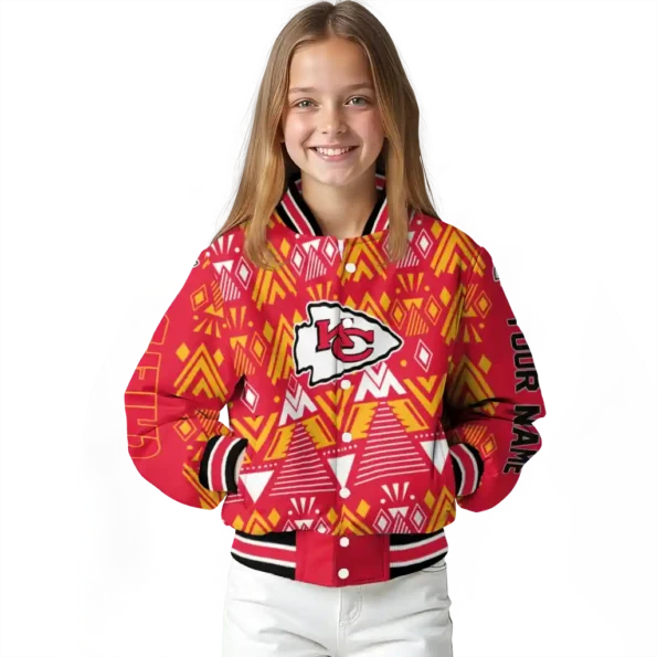 personalized kansas city chiefs pyramid shapes red varsity jacket top rated