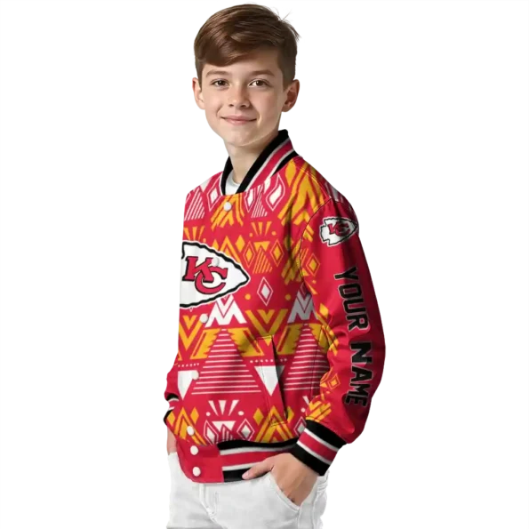 personalized kansas city chiefs pyramid shapes red varsity jacket trendy