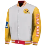 personalized kansas city chiefs speckled arms red gray varsity jacket best selling