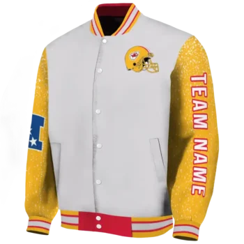personalized kansas city chiefs speckled arms red gray varsity jacket best selling
