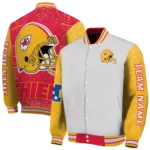 personalized kansas city chiefs speckled arms red gray varsity jacket best selling