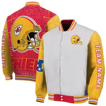 personalized kansas city chiefs speckled arms red gray varsity jacket fashion forward
