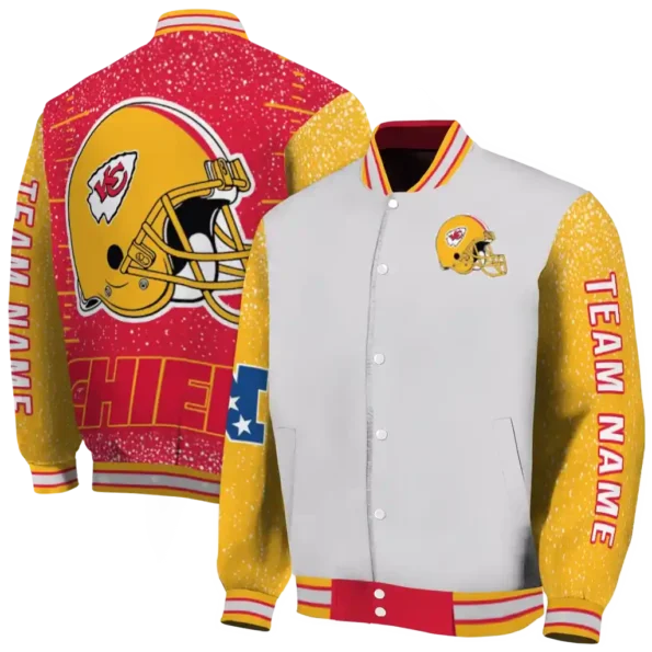 personalized kansas city chiefs speckled arms red gray varsity jacket fashion forward