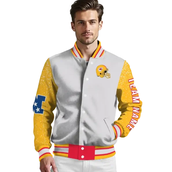 personalized kansas city chiefs speckled arms red gray varsity jacket high quality