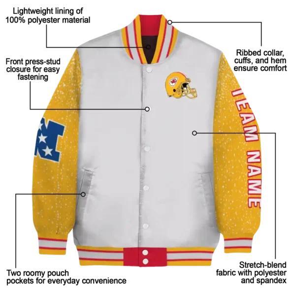 personalized kansas city chiefs speckled arms red gray varsity jacket new arrival