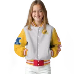 personalized kansas city chiefs speckled arms red gray varsity jacket best selling