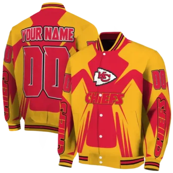 personalized kansas city chiefs spider mark red gold crocs varsity jacket fashion forward.webp