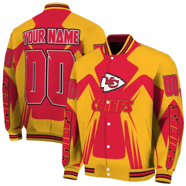 personalized kansas city chiefs spider mark red gold crocs varsity jacket fashion forward.webp