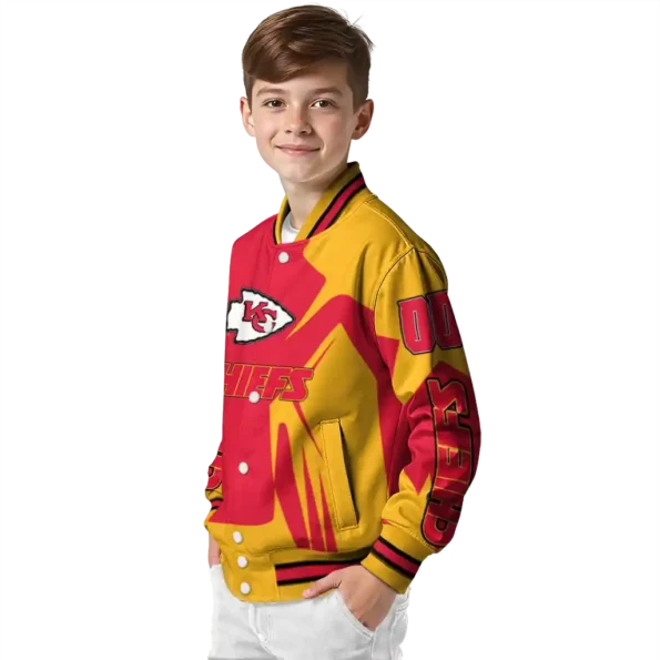 personalized kansas city chiefs spider mark red gold crocs varsity jacket trendy.webp