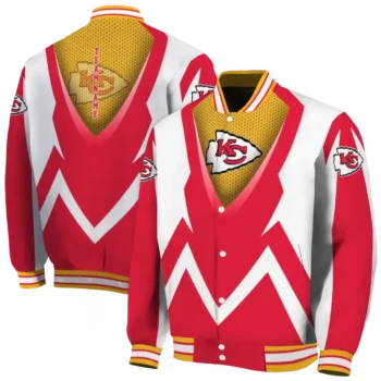 personalized kansas city chiefs v stripes red white varsity jacket fashion forward