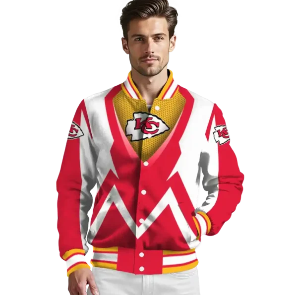 personalized kansas city chiefs v stripes red white varsity jacket high quality
