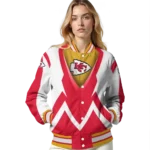 personalized kansas city chiefs v stripes red white varsity jacket best selling