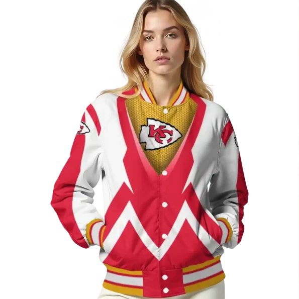 personalized kansas city chiefs v stripes red white varsity jacket latest model