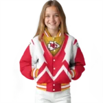 personalized kansas city chiefs v stripes red white varsity jacket best selling