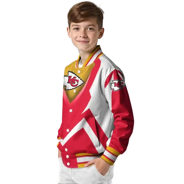 personalized kansas city chiefs v stripes red white varsity jacket trendy
