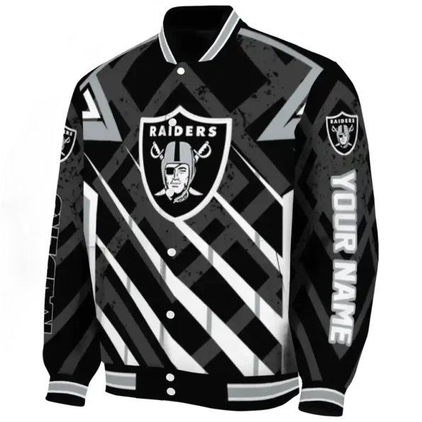 personalized las vegas raiders chevron angles black varsity jacket best selling