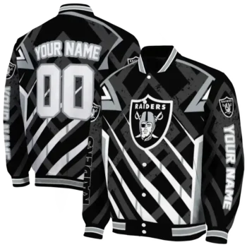 personalized las vegas raiders chevron angles black varsity jacket fashion forward