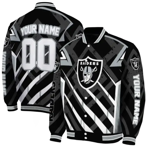 personalized las vegas raiders chevron angles black varsity jacket fashion forward
