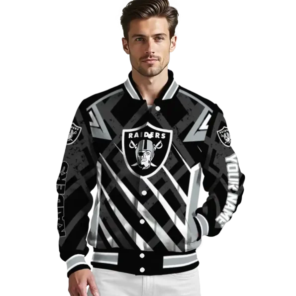 personalized las vegas raiders chevron angles black varsity jacket high quality