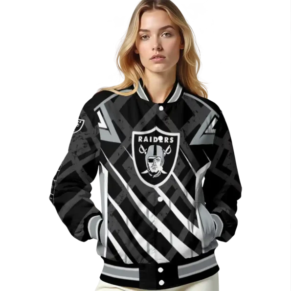personalized las vegas raiders chevron angles black varsity jacket latest model
