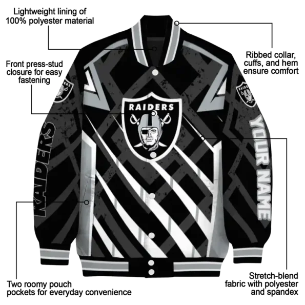 personalized las vegas raiders chevron angles black varsity jacket new arrival