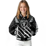 personalized las vegas raiders chevron angles black varsity jacket best selling