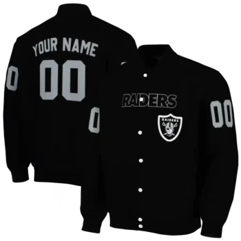 personalized las vegas raiders flame border black varsity jacket fashion forward