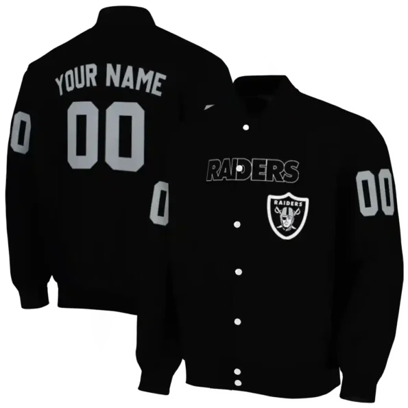 personalized las vegas raiders flame border black varsity jacket fashion forward