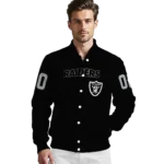 personalized las vegas raiders flame border black varsity jacket best selling