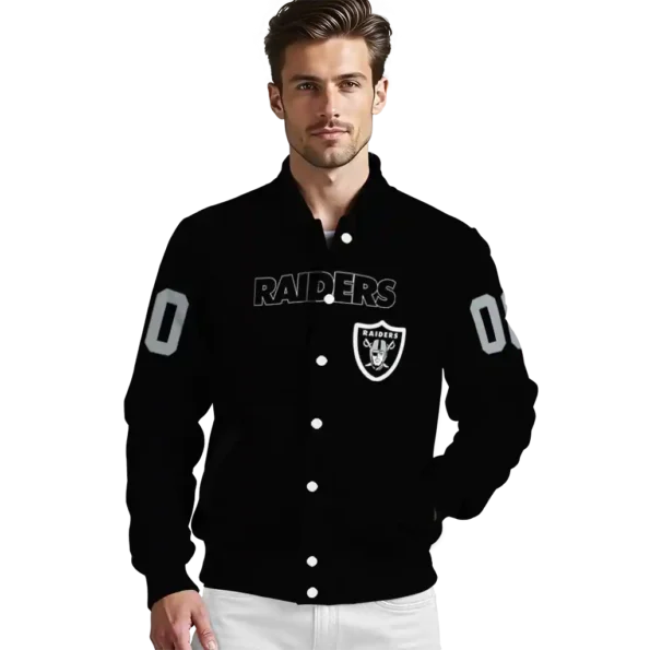 personalized las vegas raiders flame border black varsity jacket high quality