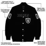 personalized las vegas raiders flame border black varsity jacket best selling